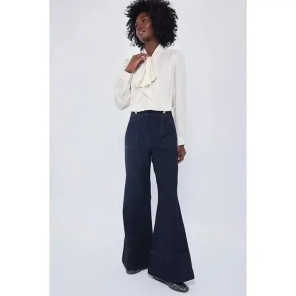 Tuckernuck x India Hicks Wide Leg Jeans Size 4 NWT High Rise Dark Wash $198 - Picture 2 of 10